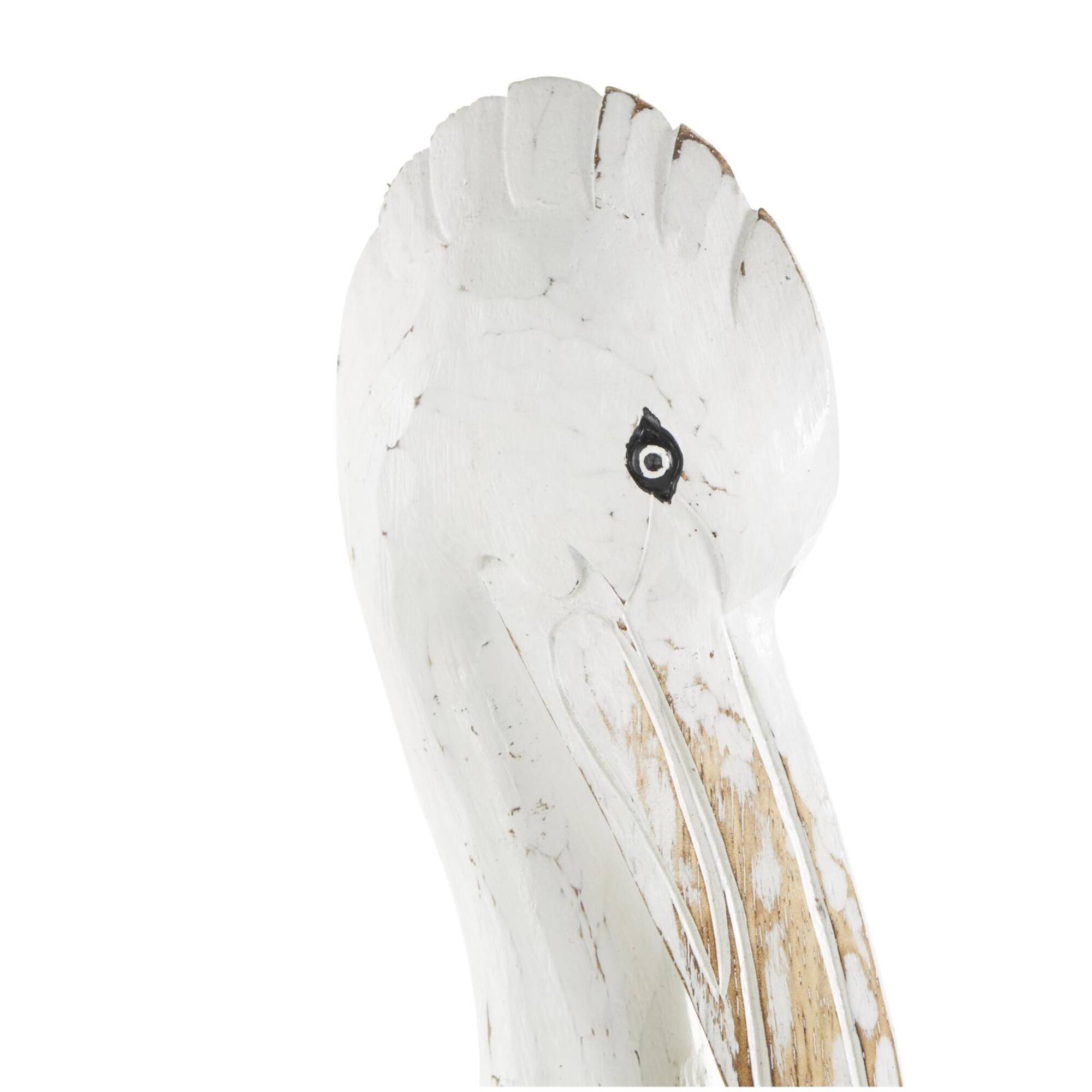 24" White Wood Pelican Handmade Distressed Sculpture with 3 Brown Posts